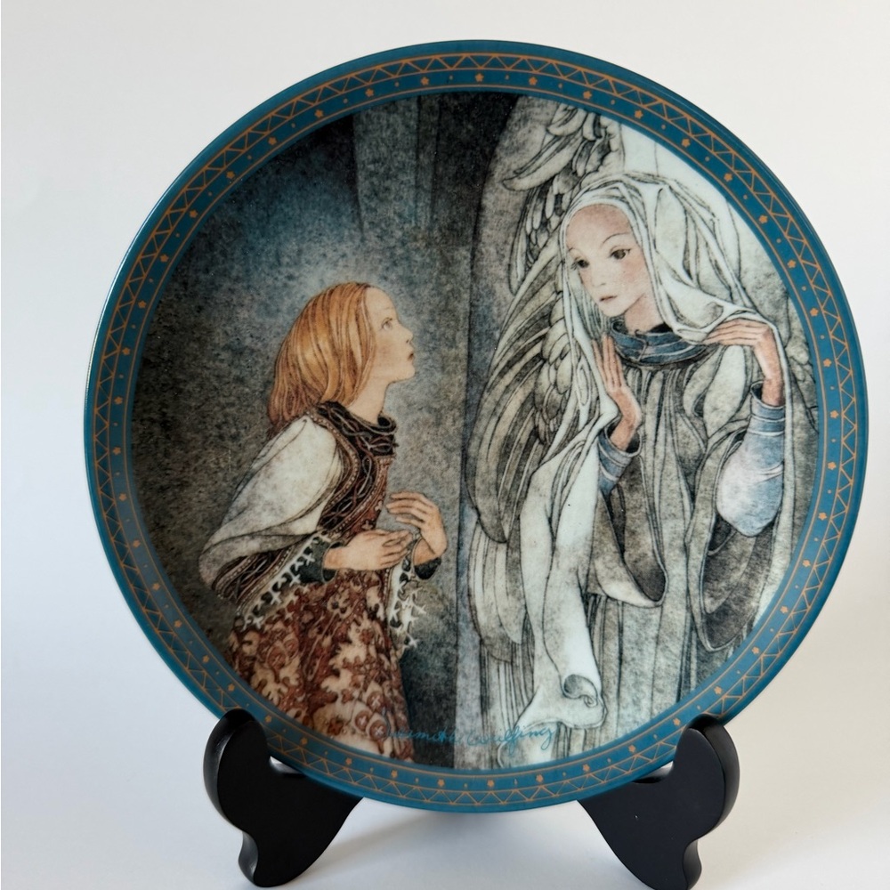 Bavarian painted ceramic collector plate “die vision” the vision ethereal angel